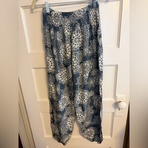 Lotus and Luna Blue and White Patterned Harem Pants - Size S/M